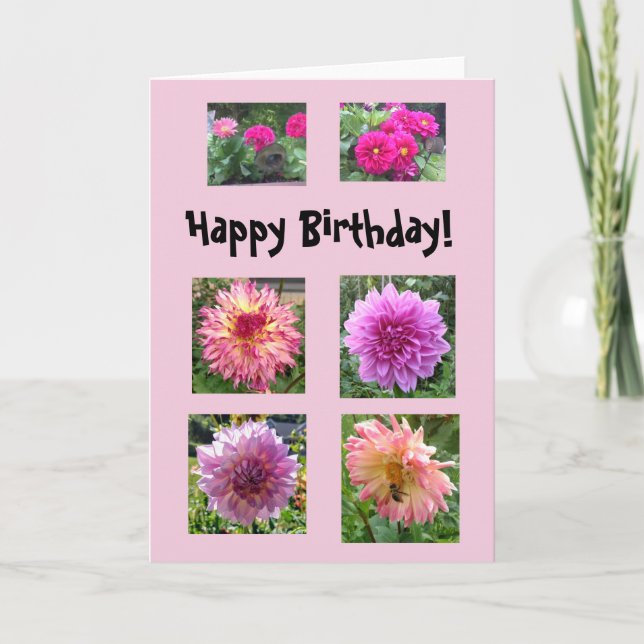 Tarjeta ¡Dahlias rosadas para tu cumpleaños! (Anverso)