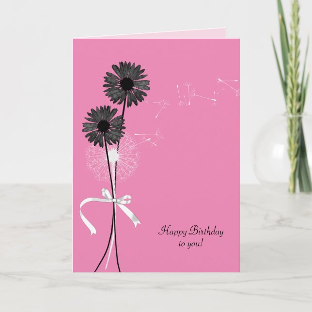 Tarjeta Daisias negras de cumpleaños y diente de león (Anverso)