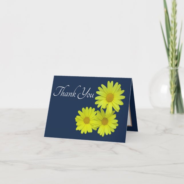 Tarjeta Daisies Amarillos Fondo Azul Gracias (Anverso)