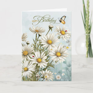 Tarjeta Daisies con mariposas y ladrones Cumpleaños