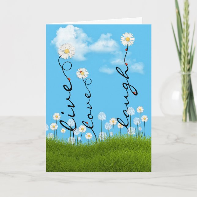 Tarjeta Daisies de cumpleaños con Ladybugs (Anverso)
