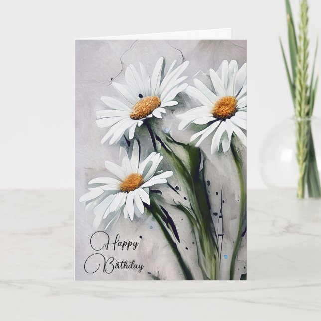 Tarjeta Daisies De Cumpleaños Sobre Textura Gris (Anverso)