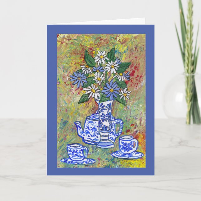 Tarjeta Daisies de tiempo de té , en blanco dentro (Anverso)