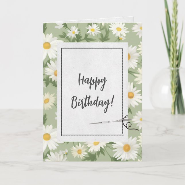 Tarjeta Daisies de verano y cumpleaños de la aguja (Anverso)