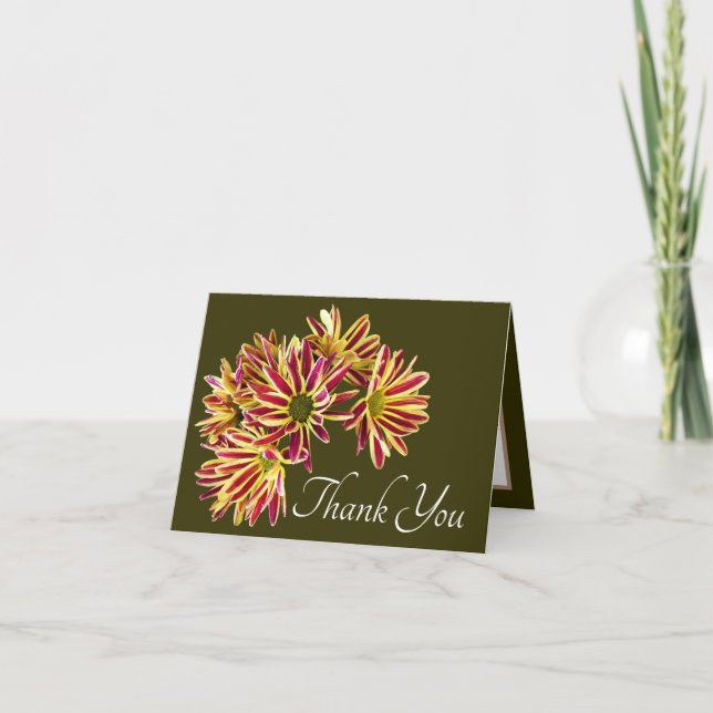 Tarjeta Daisies rojos y amarillos fondo verde gracias (Anverso)