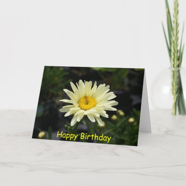 Tarjeta Daisy amarillo pálido, cumpleaños feliz (Anverso)