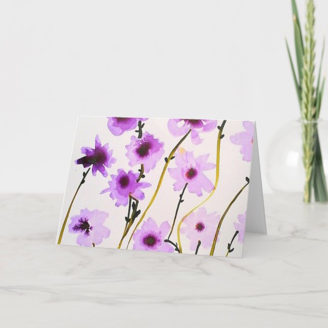 Tarjeta Daisy blanco morado floral elegante ducha de novia (Anverso)