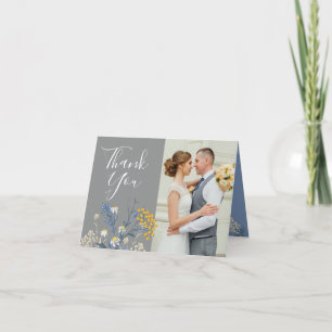 Tarjeta Daisy botánico Boda amarillo y azul Gracias