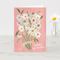 Daisy Bouquet Feliz cumpleaños Gouache pintado a m