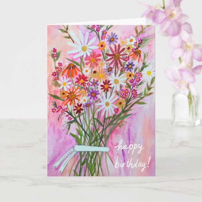 Tarjeta ¡Daisy Bouquet FELIZ Personalizar de CUMPLEAÑOS! (Orquídea)