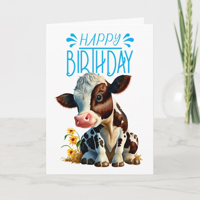 Tarjeta Daisy Cow Birthday Boy Blue (Anverso)