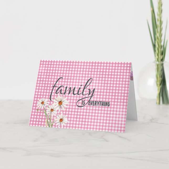 Tarjeta Daisy de cumpleaños de Godgirl en gingham rosa (Anverso)