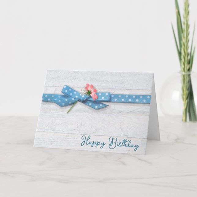 Tarjeta Daisy De Cumpleaños En La Cinta Polka Dot (Anverso)