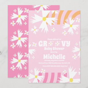 Tarjeta Daisy Flor Groovy Baby Shower Rosa Naranja I