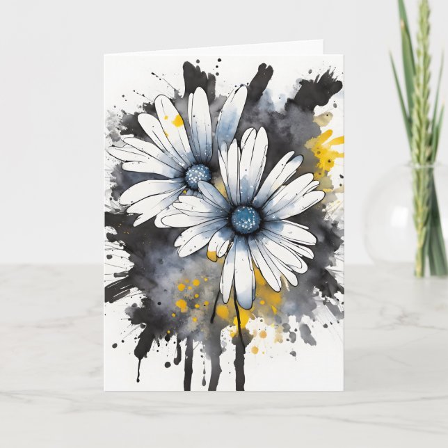 Tarjeta Daisy - Flores de acuarela (Anverso)