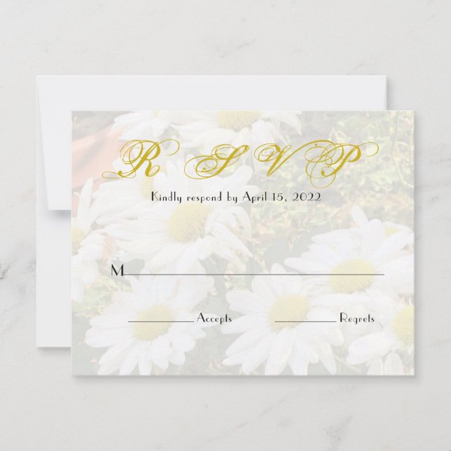 Tarjeta Daisy fondo Boda de guión amarillo RSVP (Anverso)