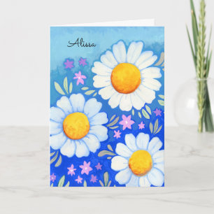 Tarjeta Daisy Happy Birthday Hand Pintado Arte Floral