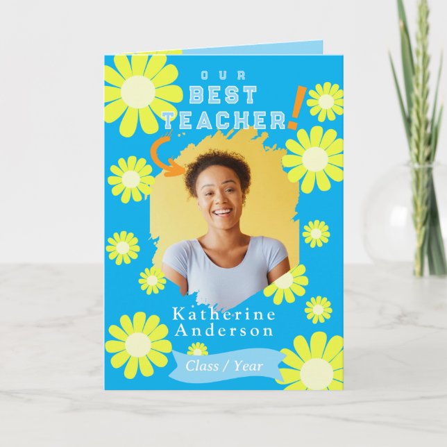 Tarjeta Daisy Mejor Maestra Foto Azul (Anverso)
