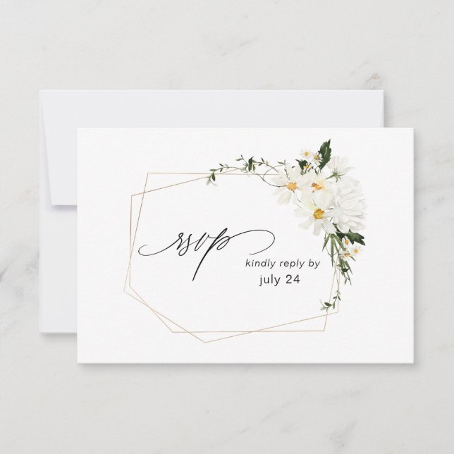 Tarjeta Daisy White Floral w Meal RSVP (Anverso)