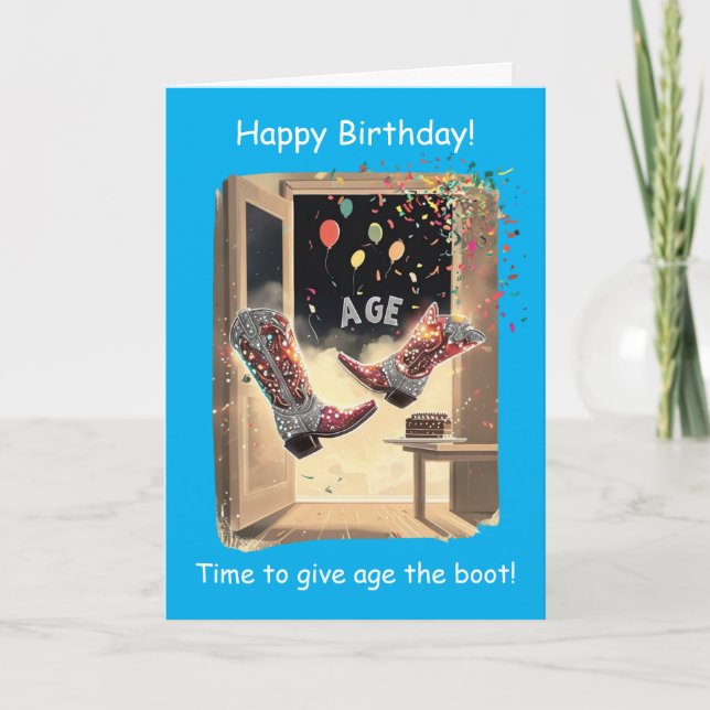 Tarjeta Dale la Bota a la Edad Cumpleaños Divertido (Anverso)