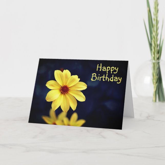 Tarjeta Dalia Amarilla Flor Elegante Feliz Cumpleaños (Anverso)