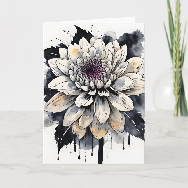 Tarjeta Dalia - Flores de acuarela (Anverso)