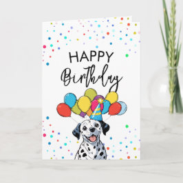 Tarjeta Dalmación pura con globos y cumpleaños de Confetti