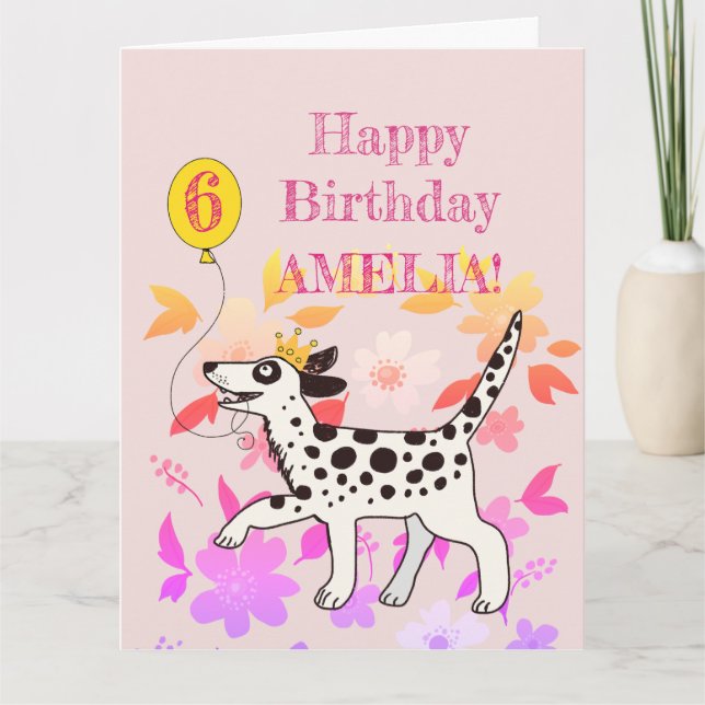 Tarjeta Dálmata desea feliz sexto cumpleaños (Anverso)