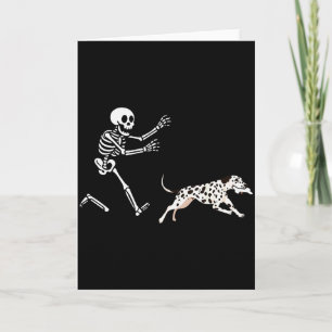 Tarjeta Dálmata divertido esqueleto corriendo Halloween 