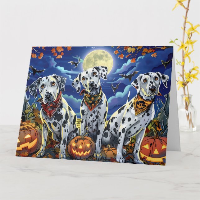 Tarjeta Dálmata Halloween Espeluznante (flor amarilla)