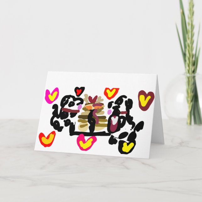 Tarjeta Dálmatas comiendo panqueques día de San Valentín (Anverso)