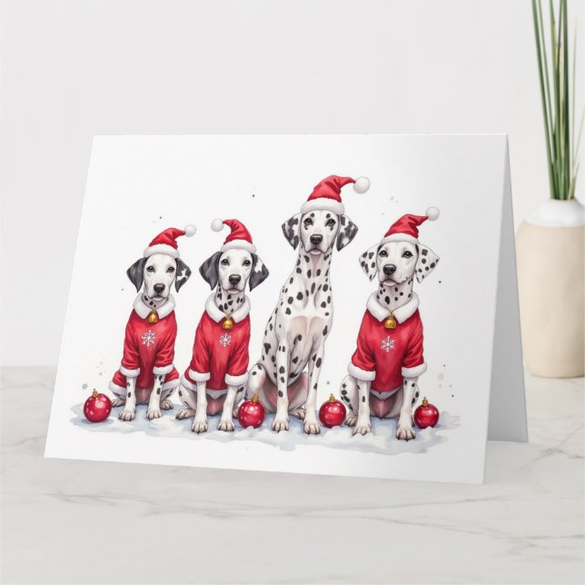 Tarjeta Dalmatian Christmas Dress Santa Hat (Anverso)