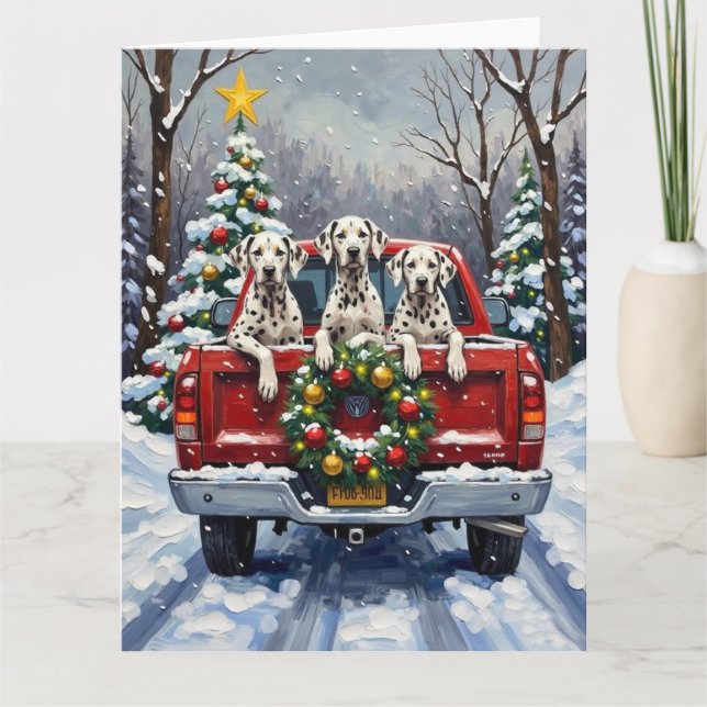 Tarjeta Dalmatian Christmas Red Truck Holiday (Anverso)