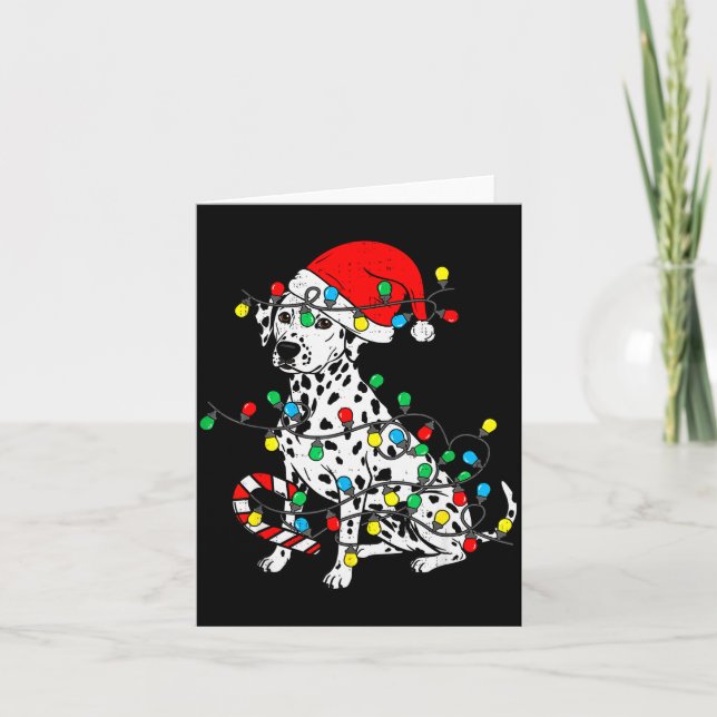 Tarjeta Dalmatian Dog Christmas Lights Santa Xmas Pet Dog  (Anverso)