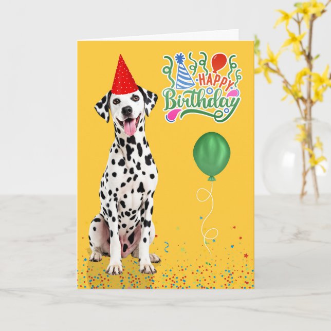 Tarjeta Dalmatian Dog Party Hat Yellow Birthday (flor amarilla)