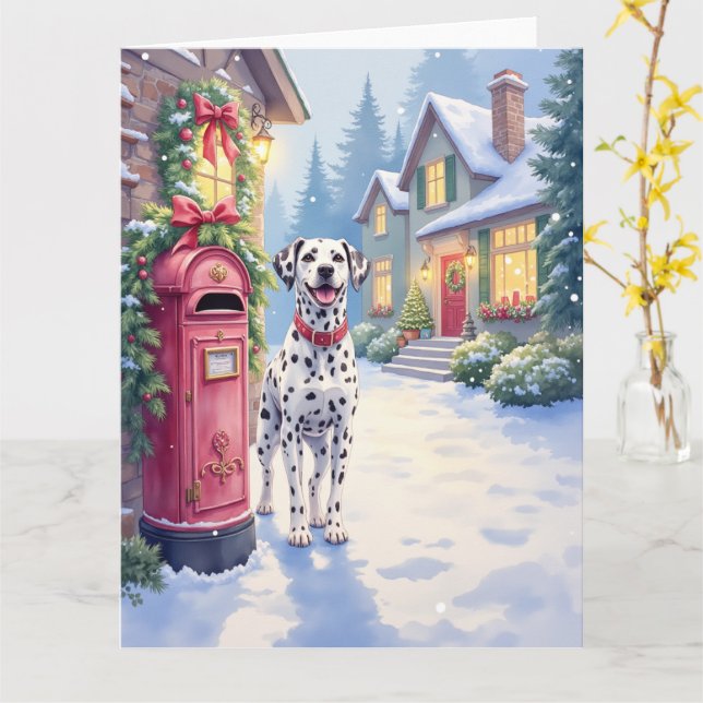 Tarjeta Dalmatian Festive Mailbox Christmas Art (flor amarilla)