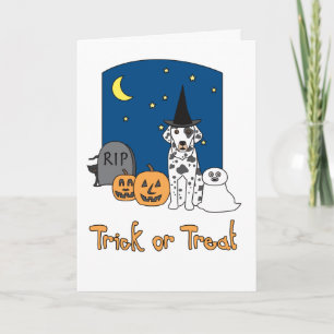 Tarjeta Dalmatian Halloween con trucos o trucos