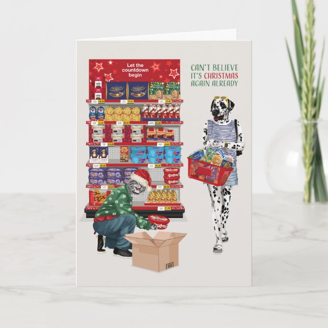 Tarjeta Dalmatian y su gato no pueden creer que sean Navid (Anverso)