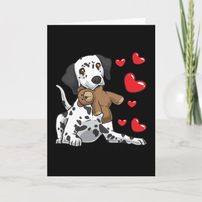 Tarjeta Dalmatiano con animal relleno y corazones (Anverso)