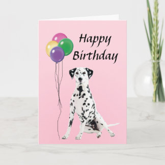 Tarjeta Dalmation con feliz cumpleaños de los globos