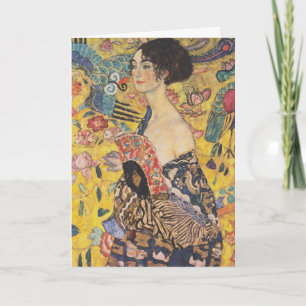 Tarjeta Dama Art Nouveau Vintage con pintura de abanico