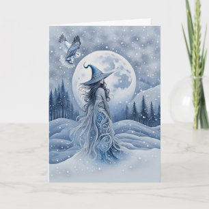 Tarjeta Dama bruja inspirada en el arte popular del solsti