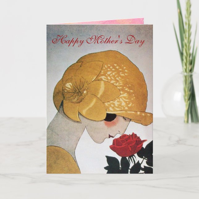 Tarjeta DAMA CON ROSA ROJA Día de la Madre (Anverso)