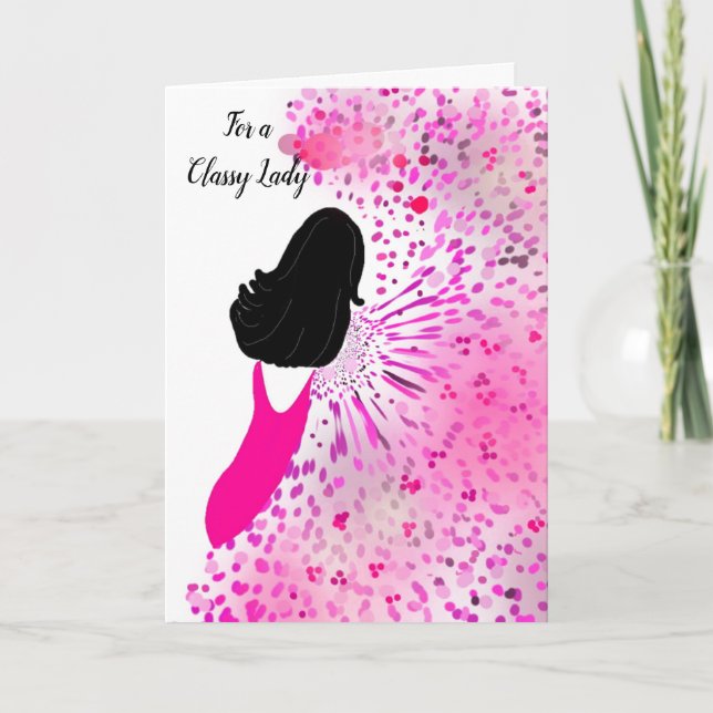 Tarjeta Dama con un vestido rosa (Anverso)