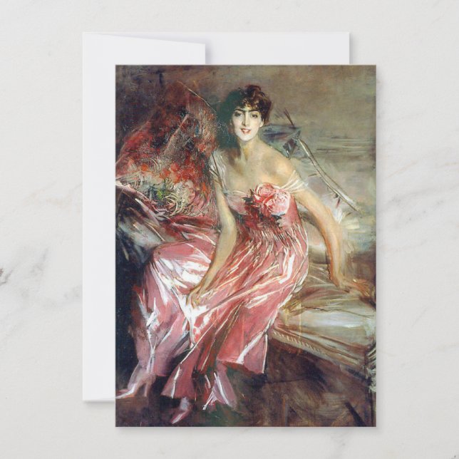 Tarjeta Dama con vestido rosa (de Giovanni Boldini) (Anverso)