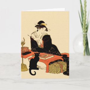 Tarjeta Dama de gato negro japonés