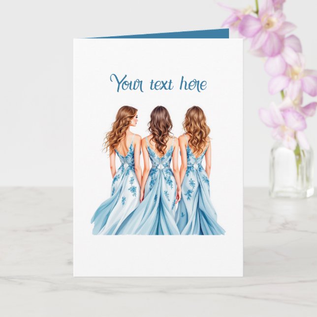 Tarjeta Dama de honor azul elegante personalizable (Orquídea)