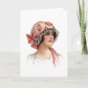 Tarjeta Dama de la Vintage en Bonnet florida de seda