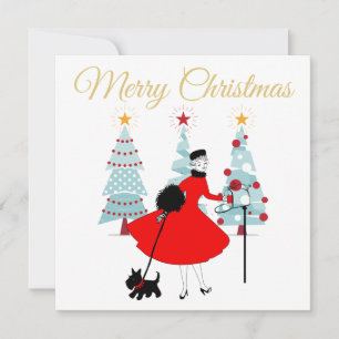 Tarjeta Dama de Navidad de 1950 con territorio escocés