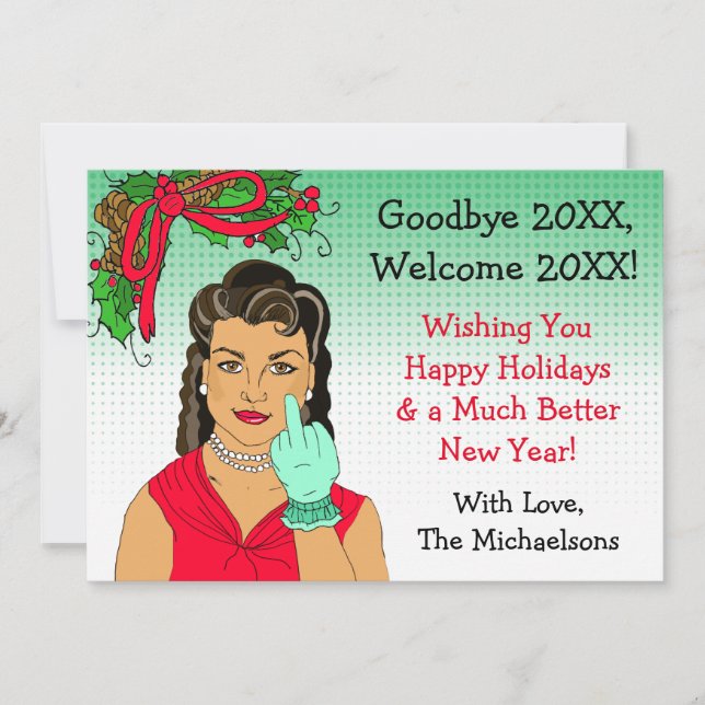 Tarjeta Dama de Retro Étnica atrapando a los Navidades de  (Anverso)